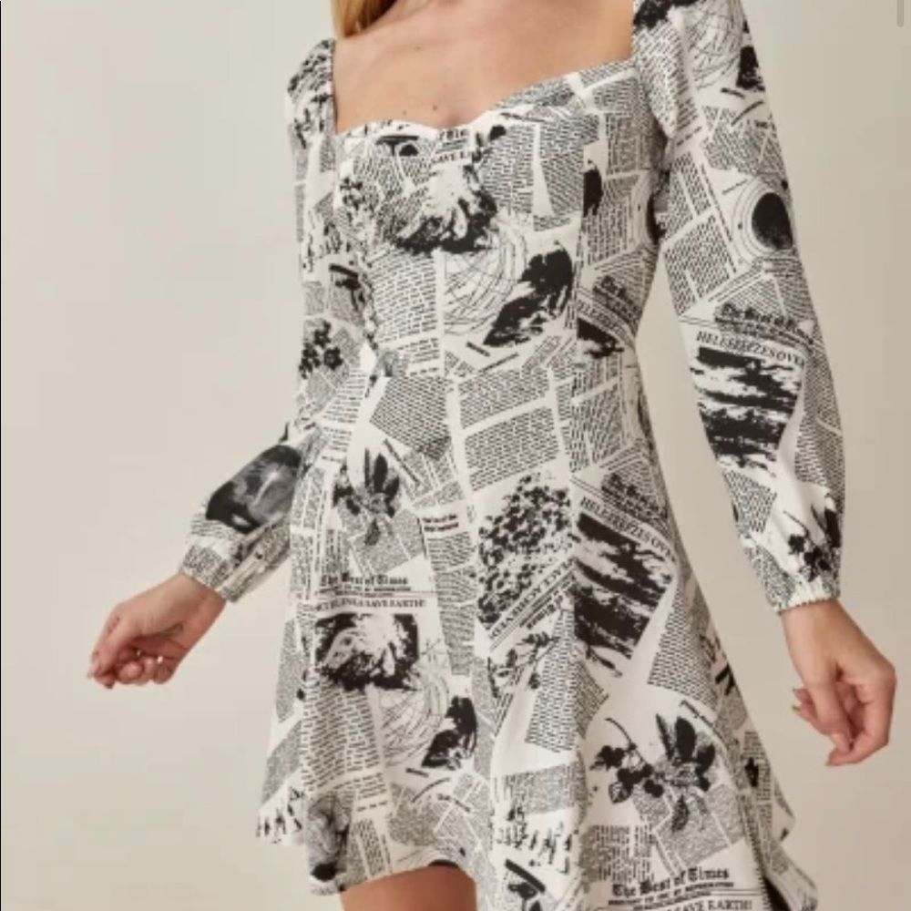 Reformation Mochi Dress in Climate Newsprint